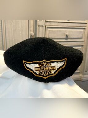 *VNTG* Harley Davidson Captains Hat/Cap - Logo/Biker/90s/Black -Wool Blend- Sz M